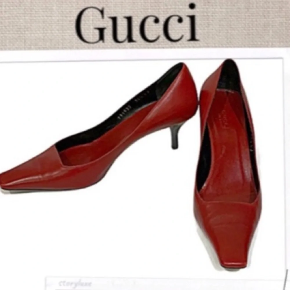 Gucci Shoes Pumps High Heels Red Square Toe Shoes Stunning & Elegant Size 36.5 - Picture 13 of 13